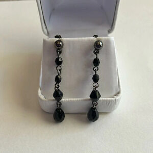 3/$20 Silver Tone Black Crystal Long Tier Dangling Drop Stud Earrings